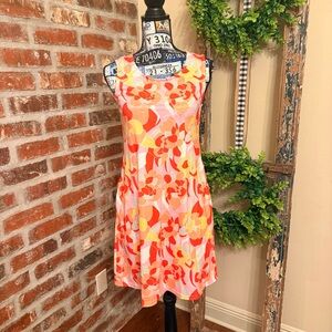 Simple Women's Floral Dress - Pink and Orange
